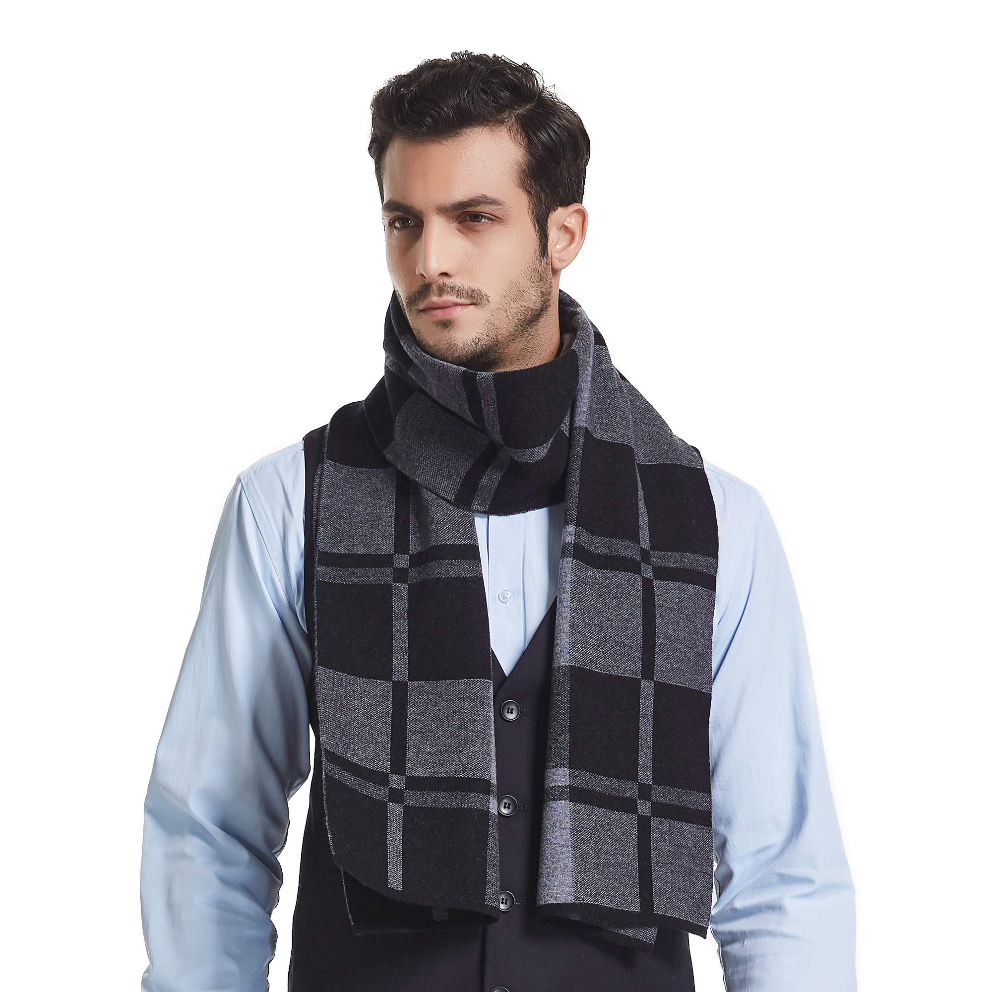 RIONA Echarpe d'Hiver Luxueuse Pour Hommes - 100% Laine, Sensation Cachemire, Chaude, Classic, 180 * 30cm