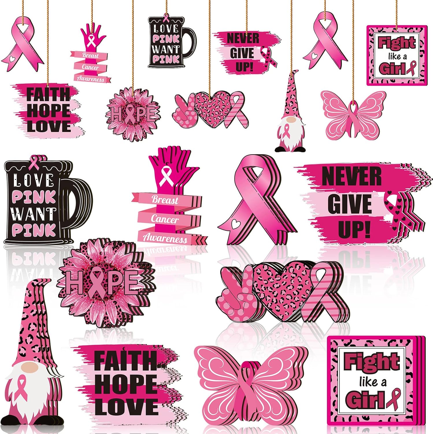 Qunclay 30 Pieces Pink Ribbon Breast Cancer Decorations Breast Cancer Awareness Hanging Wooden Sign Breast Cancer Ornaments for Tree Hope Believe Survivor Breast Cancer Table Party Decor