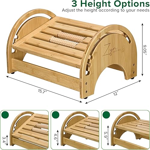 Miniatura 5 de Zyn works Taburete ajustable para debajo del escritorio con rodillo de masaje, reposapiés debajo del escritorio para oficina y trabajo desde casa,