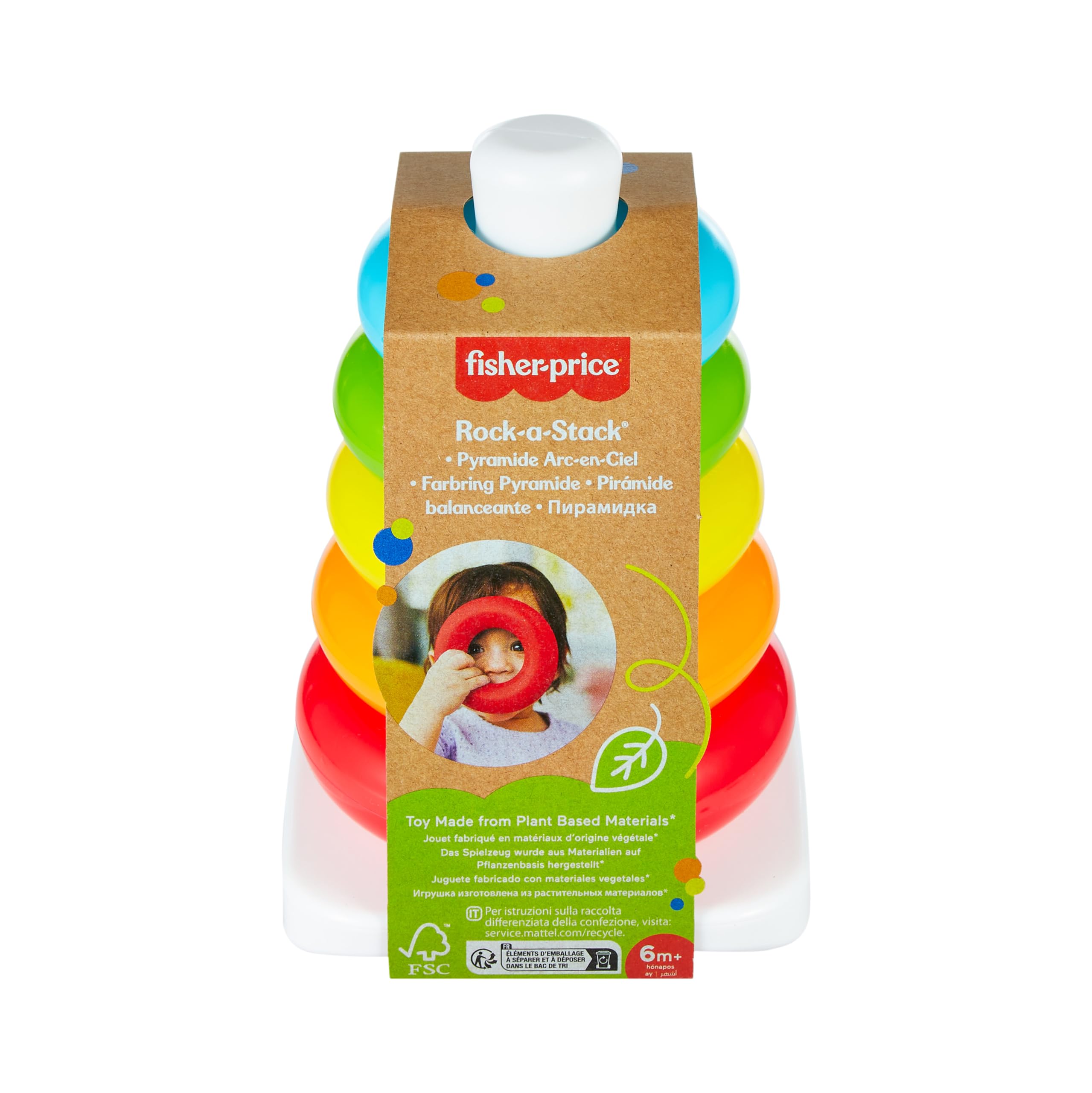 Fisher-Price Pirámide de aros Eco Juguete a base de plantas, para bebés +6 meses (Mattel HPY92) — view 6