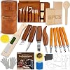 KERNOWO Woodworking PU Case Set, Wood Carving Kit with Deluxe PU Leather Case, Basswood Blocks for DIY Beginners and and Enthusiasts Gift Idea (32PCS)
