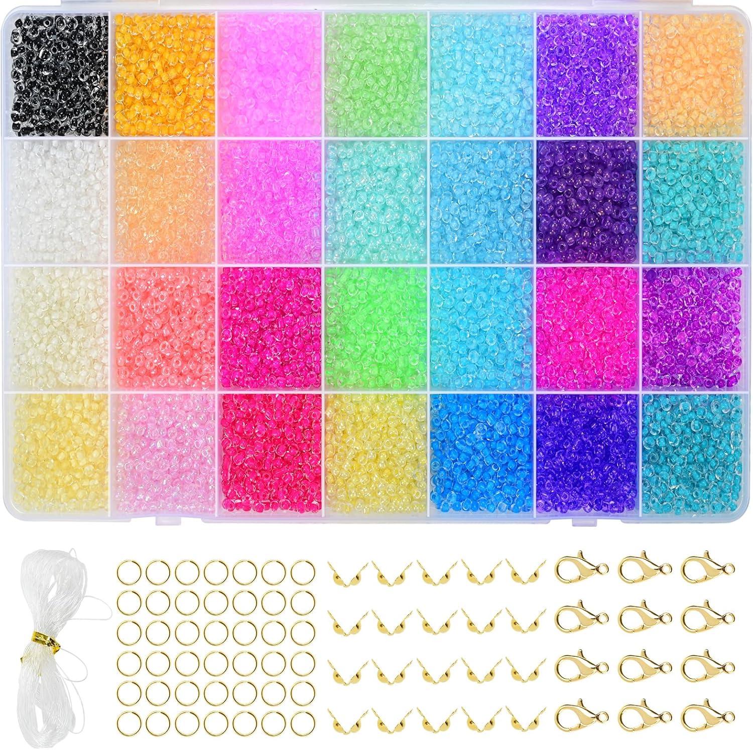Vtssvow 3mm Glass Seed Beads for Bracelets Making, 28 Colors 11000pcs Friendship Bracelet Making Kit, Small Glass Beads for Jewelry Making (Mix 28 Color, Color Lined)