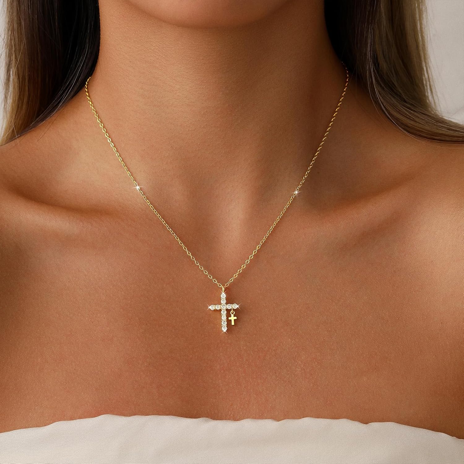 Gold Cross Necklace for Women Dainty 14K Gold Plated Diamond Cross Pendant Necklace Simple Charm Cross Necklaces Faith Trendy Jewelry Gifts - Image 4
