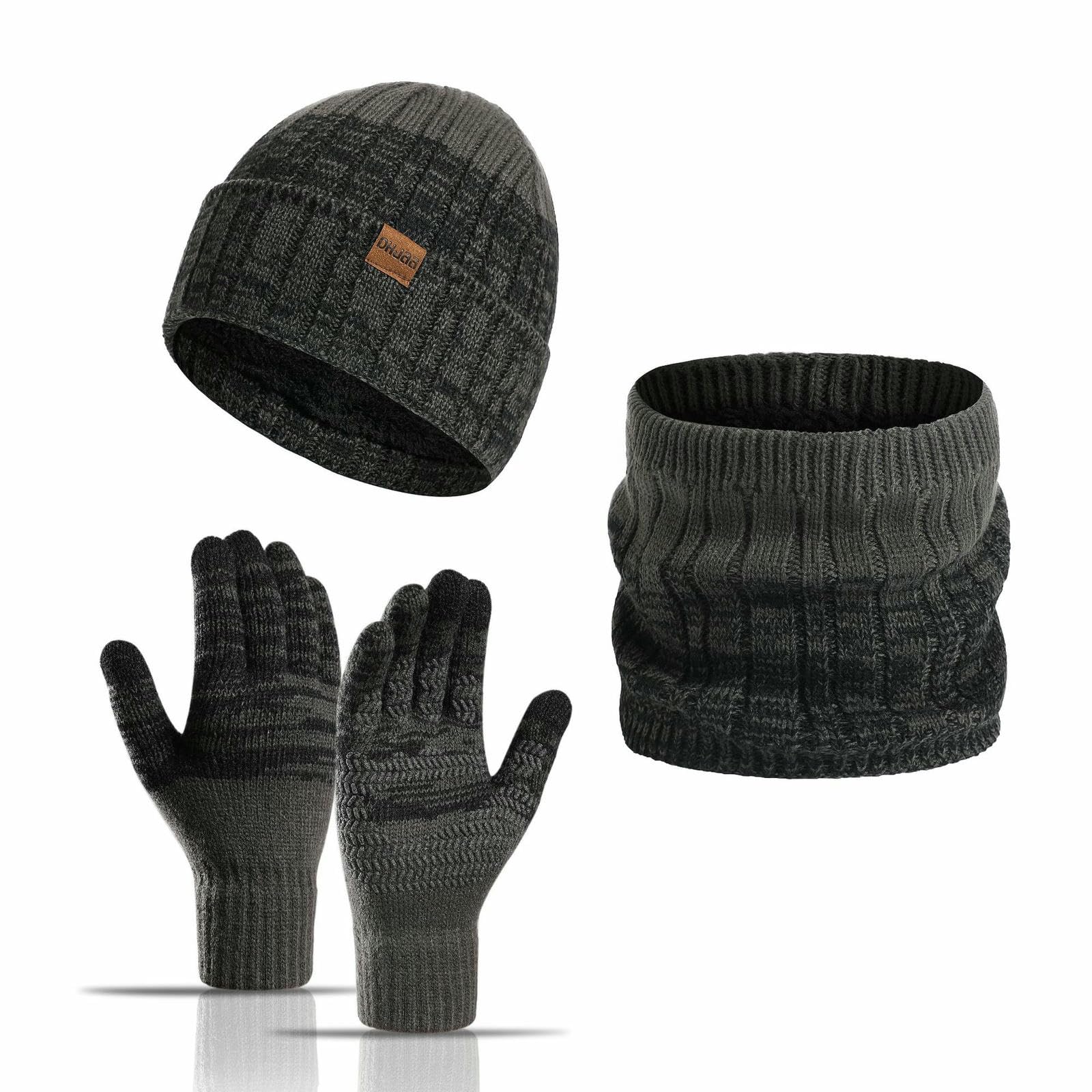 Wintermütze Schal Handschuhe Set Aus Outdoor-schal, Warmem Und Kältebeständigem Schal, Mit Fleece Gefütterter Verdickter Wollmütze-dunkelgrau