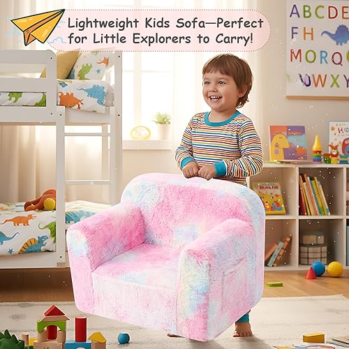 Miniatura 120 de Tiita Silla para niños, cómodo sofá plegable para niños, sofá ligero para niños con asa de transporte y bolsillos laterales, reposabrazos de espuma