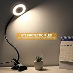 IVict Lampe de bureau, Clip de protection des yeux sur la lumière du anneau, 48 LEDs USB Clip lumière avec 3 Modes de couleur 10 Luminosité variable 360° Lampe de bureau flexible Gooseneck pour l'étude, la lecture, le bureau, la dorme