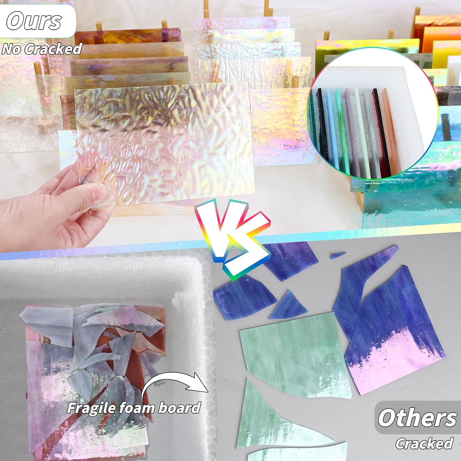 36 Sheets Iridescent Stained Glass Sheets, 4 x 6 Inch Assorted Colors