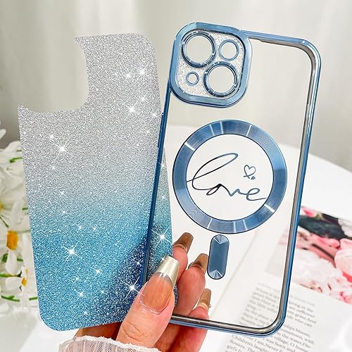 Vista 72 de Fiyart - Funda transparente magnética con purpurina para iPhone 12 para mujeres, con grabado "Love" metálico, protección para cámara y antigolpes