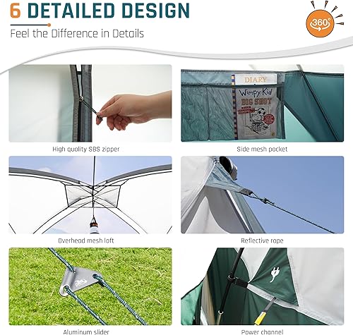 Miniatura 8 de 81011 Person Camping Tent with Porch, Large Family Tents for Camping, PU1000MM Waterproof Tent with 5 Mesh Windows, Removable Rainfly, Reflective