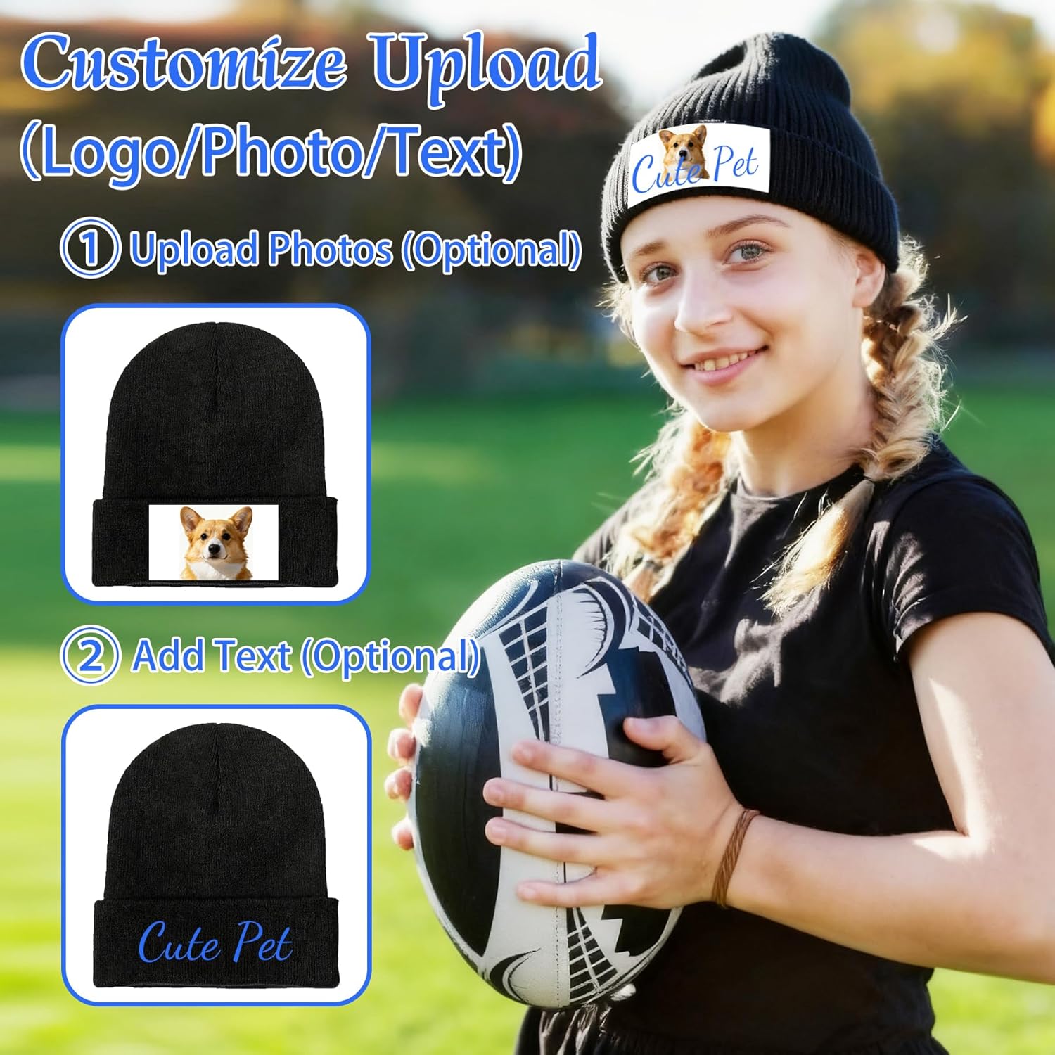 Custom Beanie Hats Bulk, Personalized Winter Knitted Hat for Men Women Unisex, Customized Knit Hats with Logo Text Photo - Image 9