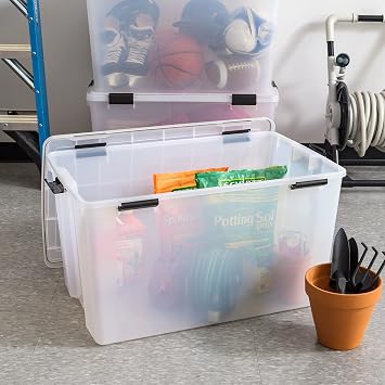 IRIS USA 3-Pack 156 Qt Storage Bins with Gasket Lids, Clear/Black | WeatherPro seal helps protect bulky items for moving, garage, attic and basement storage