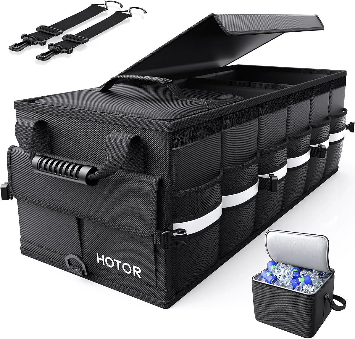 HOTOR Trunk Organizer - Car Organizers for SUV with Removable Cooler Bag | Foldable Cover, 3 Compartments Car Storage Essential Car Accessories for Truck, Van & Sedan, Black, 33.1" x 12.6" x 11.0"