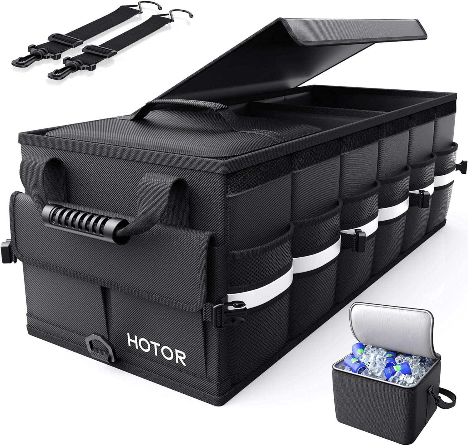 HOTOR Organización de coche, 3 compartimentos, negro, 33.1 x 12.6 x 11.0 pulgadas