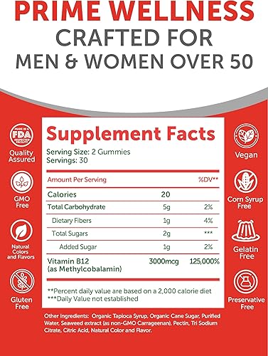 Miniatura 5 de Lunakai Gomitas de vitamina B12 fabricadas en Estados Unidos para adultos mayores de 50 años, sin OMG B12 para aumentar la energía y la vitalidad,