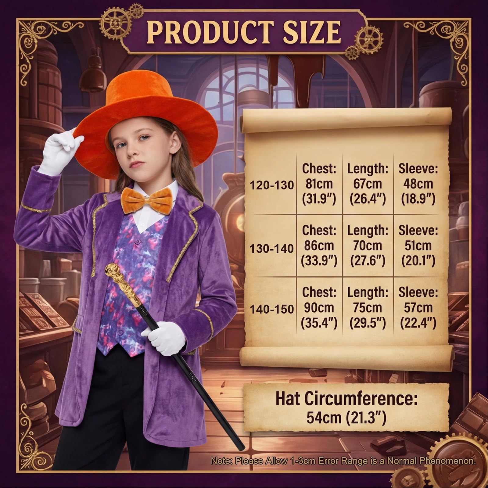 PANMAY Chocolate Factory Boss Costume World Book Day Costumes Factory Workers Costume Purple Coat for World Book Day Book Fancy Dress - Image 2
