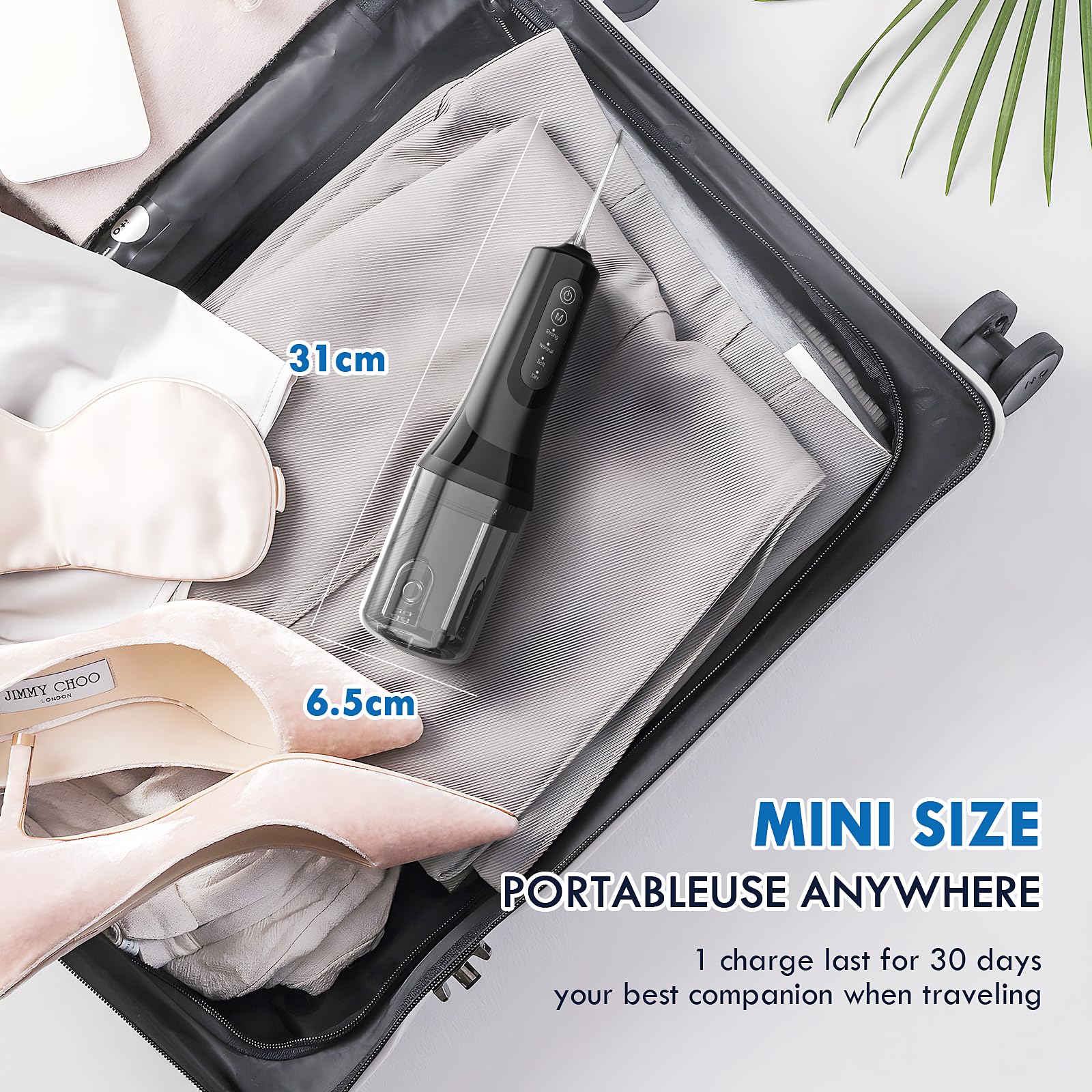 Irrigatore Orale Senza Fili, Idropulsore Dentale, Idropulsore Dentale da Viaggio, 4 Modalità e 5 Ugelli, 260Ml Elettrico Water Flosser, Ricarica USB, Impermeabile IPX6 per Viaggi a Casa (Nero)