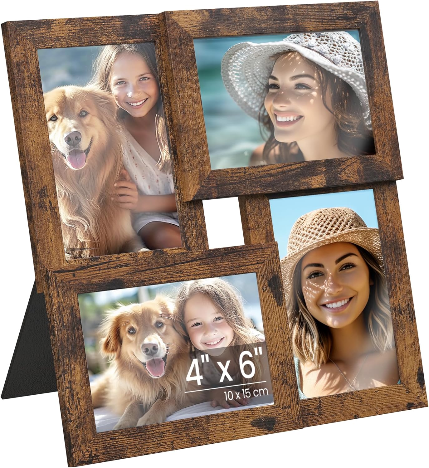 SONGMICS Collage Picture Frames, 4x6 for Wall Decor Set of 4, Multi Family Photo for Gallery Decor, Hanging Display, Christmas Gift, Rustic Brown URPF025X01 The Forest Stewardship Council