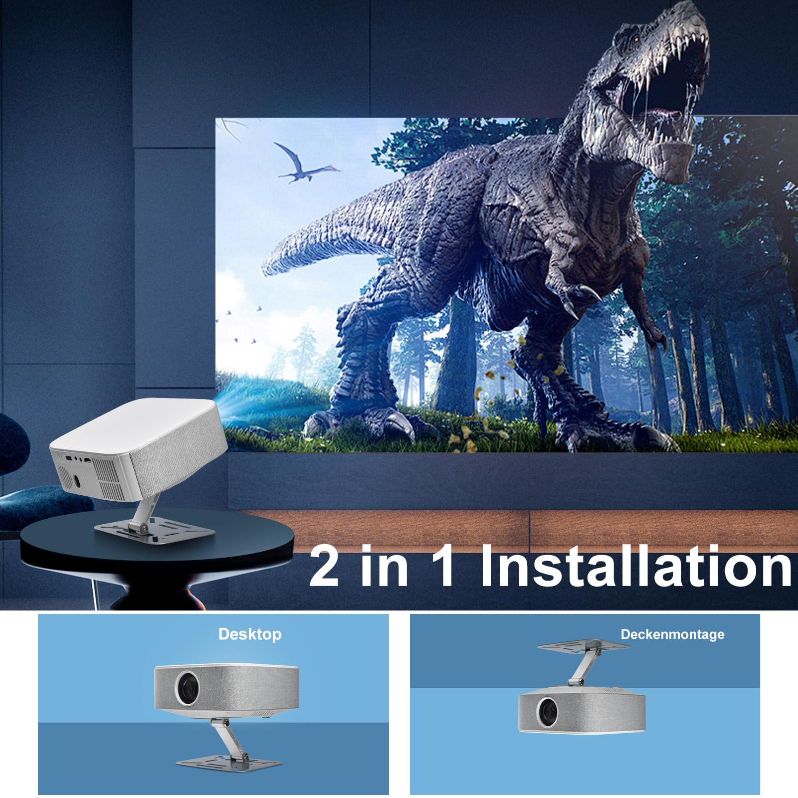 Salange Support de Support de projecteur Bureau,Mini projecteur,Rotatif à 360° avec des Projections d'interface à vis de 1/4 de Pouce (6mm),pour la Plupart des projecteurs,Argent