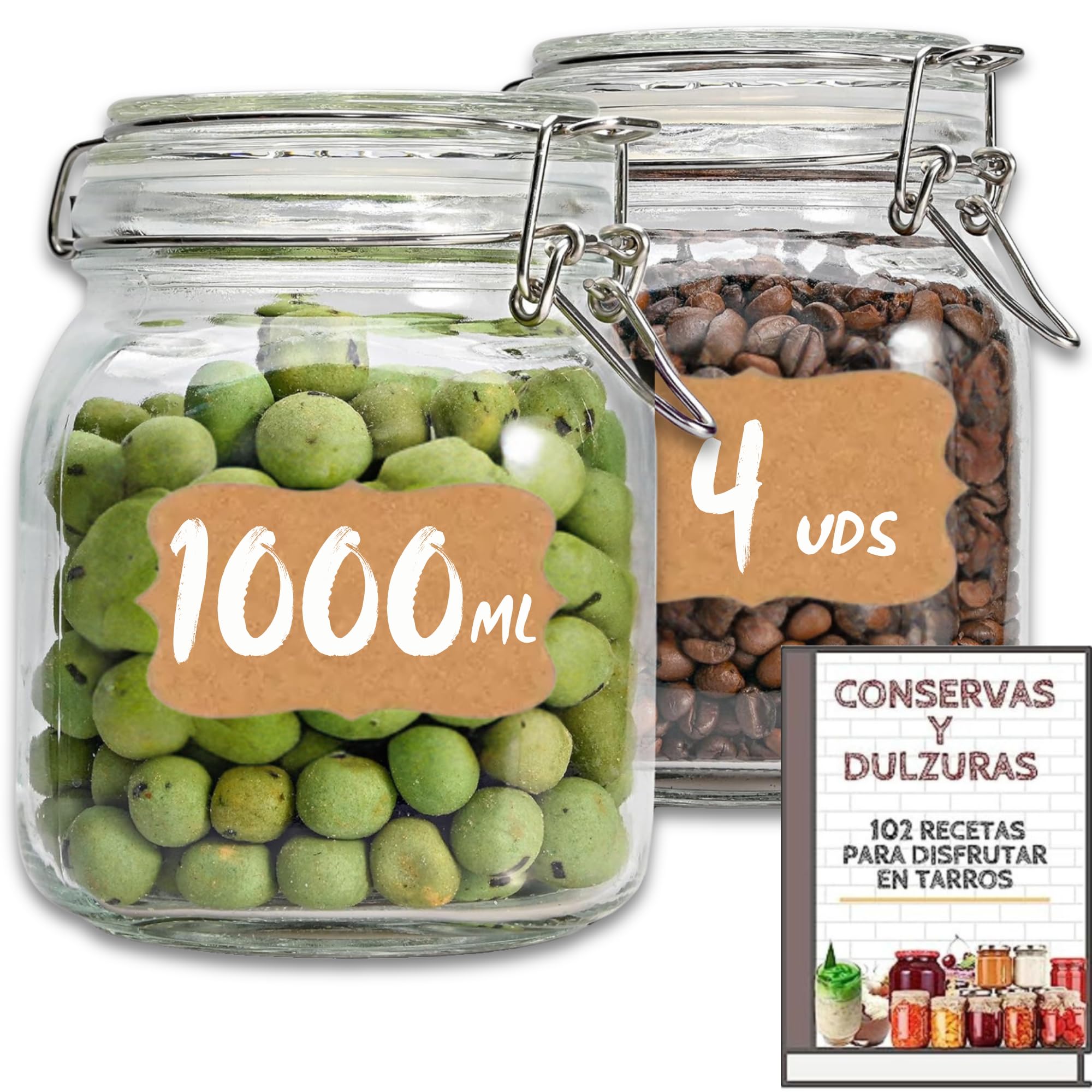 Tarros de cristal herméticos de 1 litro que garantizan una conservación fresca y organizada