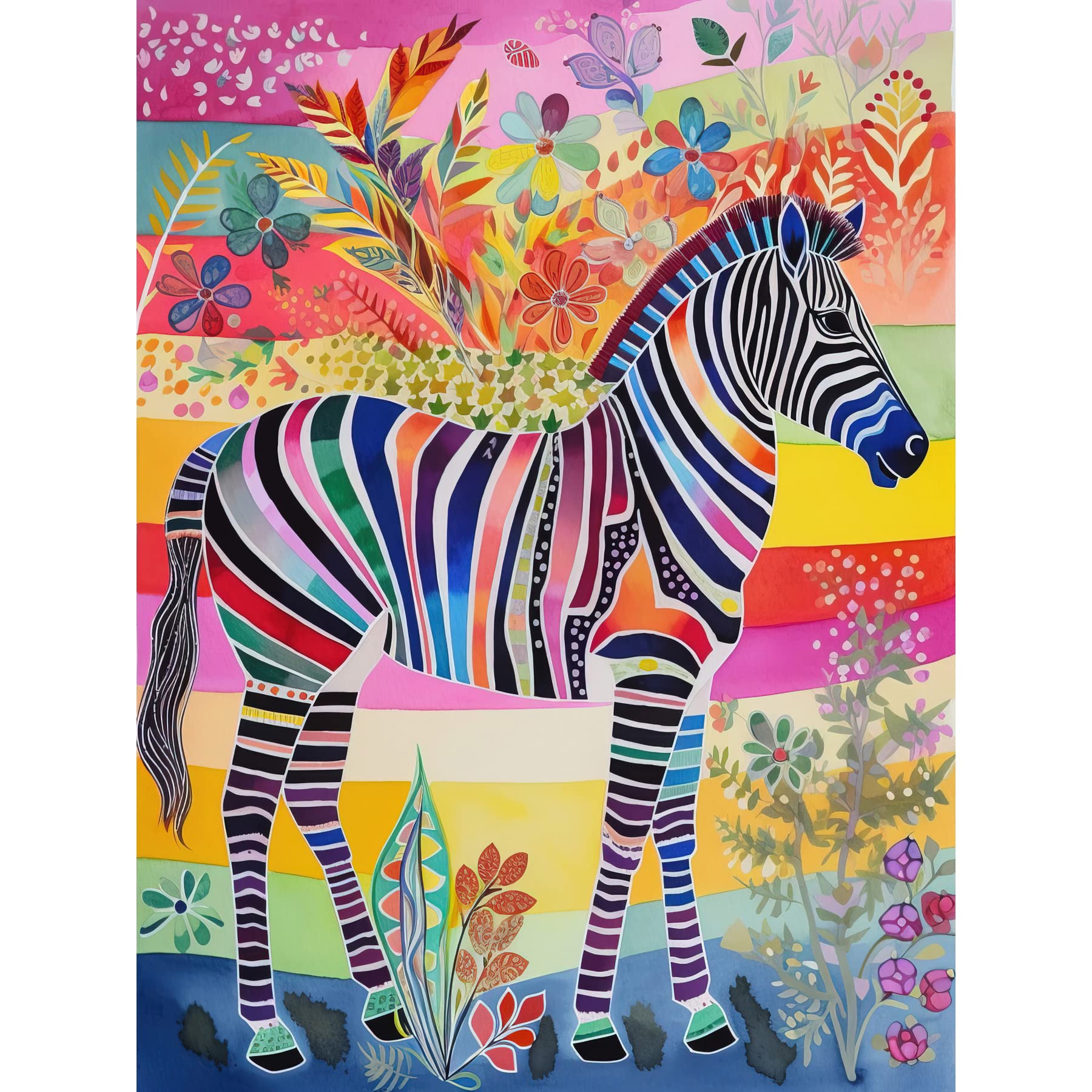 Artery8 Zebra Rainbow Floral Abstract Folk Art Large Wall Art Poster Print Thick Paper 18X24 Inch