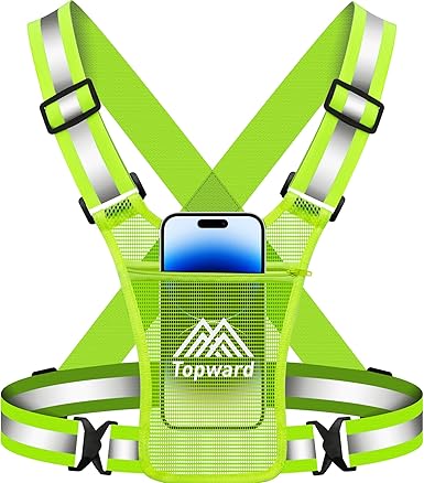 Running Vest Chest Phone Holder for Women Men, Reflective Vest Safety Gear for Dog Walking Cycling - Adjustable Waist/Shoulder
