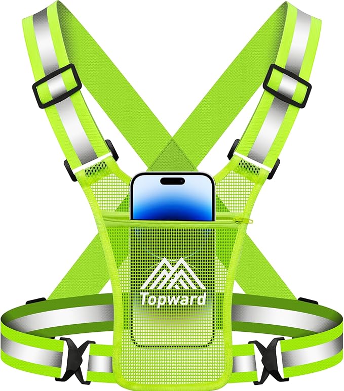 Running Vest Chest Phone Holder for Women Men, Reflective Vest Safety Gear for Dog Walking Cycling - Adjustable Waist/Shoulder