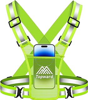 Running Vest Chest Phone Holder for Women Men, Reflective Vest Safety Gear for Dog Walking Cycling - Adjustable Waist/Shoulder