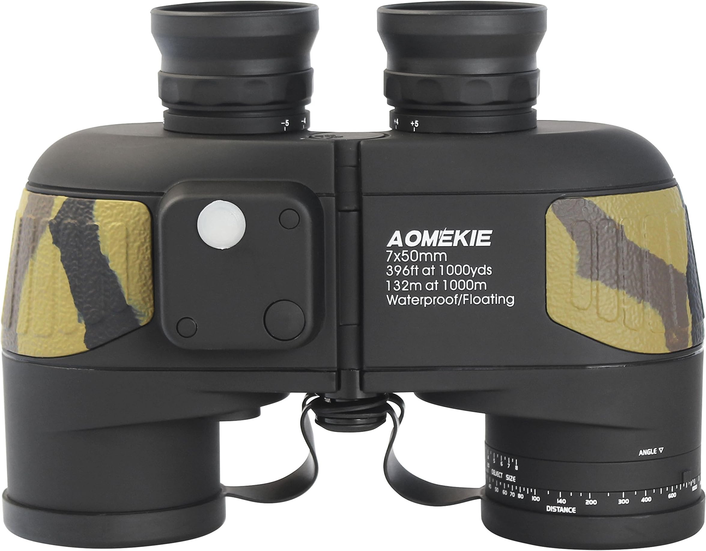 Aomekie 7x50 Compass Waterproof Binoculars for Adults BAK4 Night Vision Binocular with Illuminated Rangefinder Case and Strap Porro Prism (Army Camo)