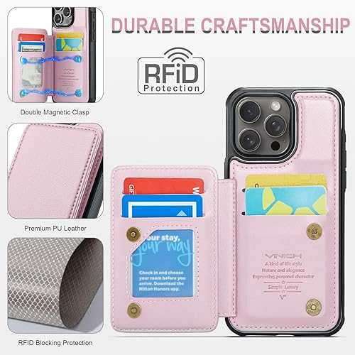 Miniatura 5 de Funda tipo cartera para iPhone 15 Pro con soporte para tarjetas, bloqueo RFID para iPhone 15 Pro, funda para iPhone 15 Pro para mujeres y hombres,