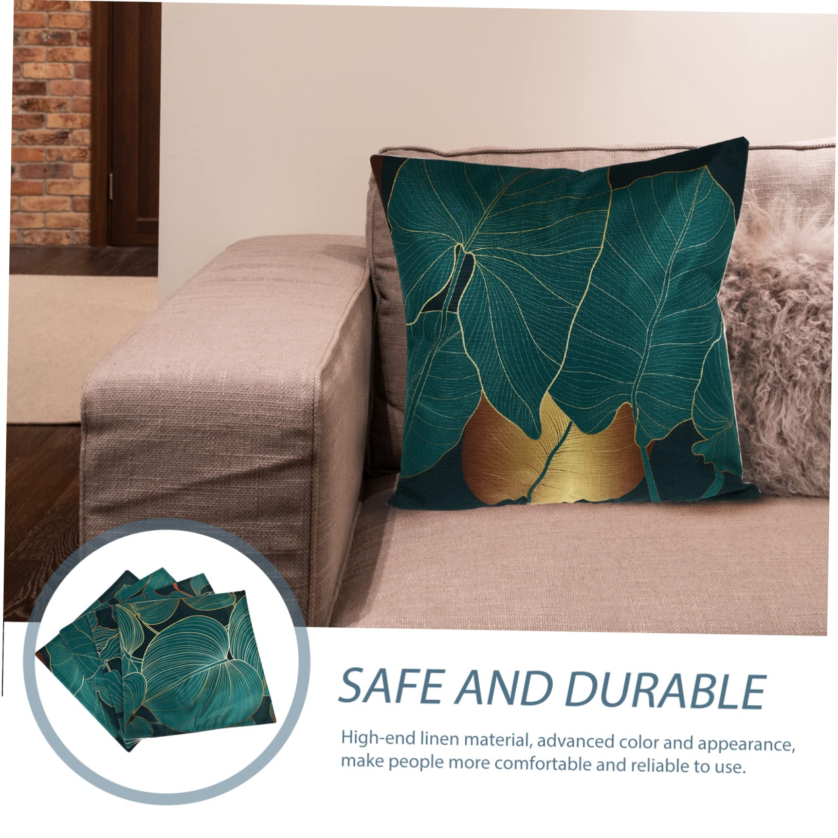 Cabilock Federe Cuscini Decorativi Foglia Verde in Lino 4 Pezzi | Divano e Auto, Coperture Comode, Stile Casual Chic, Formato Coordinato per Interni Salotto