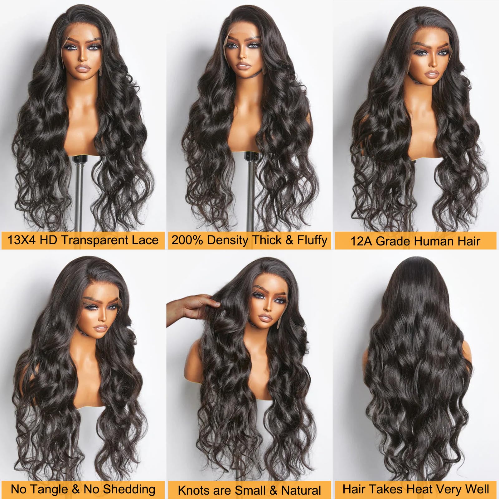 Junemet 28 Inch 200% Density 13x4 HD Lace Front Wigs Human Hair Wig Body Wave Human Hair Wigs Glueless Real Brazilian Virgin Human Hair Lace Frontal Wigs Pre Plucked for Women - Image 4