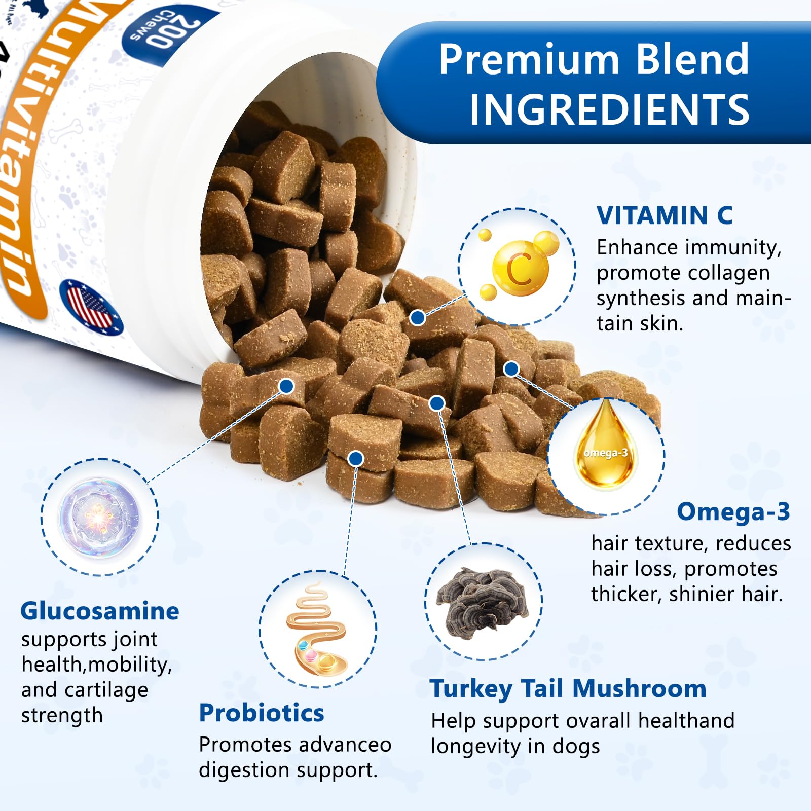 40-in-1 Dog Vitamins Chewable Multivitamin for Dogs Supplements with Glucosamine MSM - Turkey Tail Mushroom, Digestive Enzymes Gut Probiotics, Hip & Joint, Skin & Coat Immune Support, 400ct - image 5