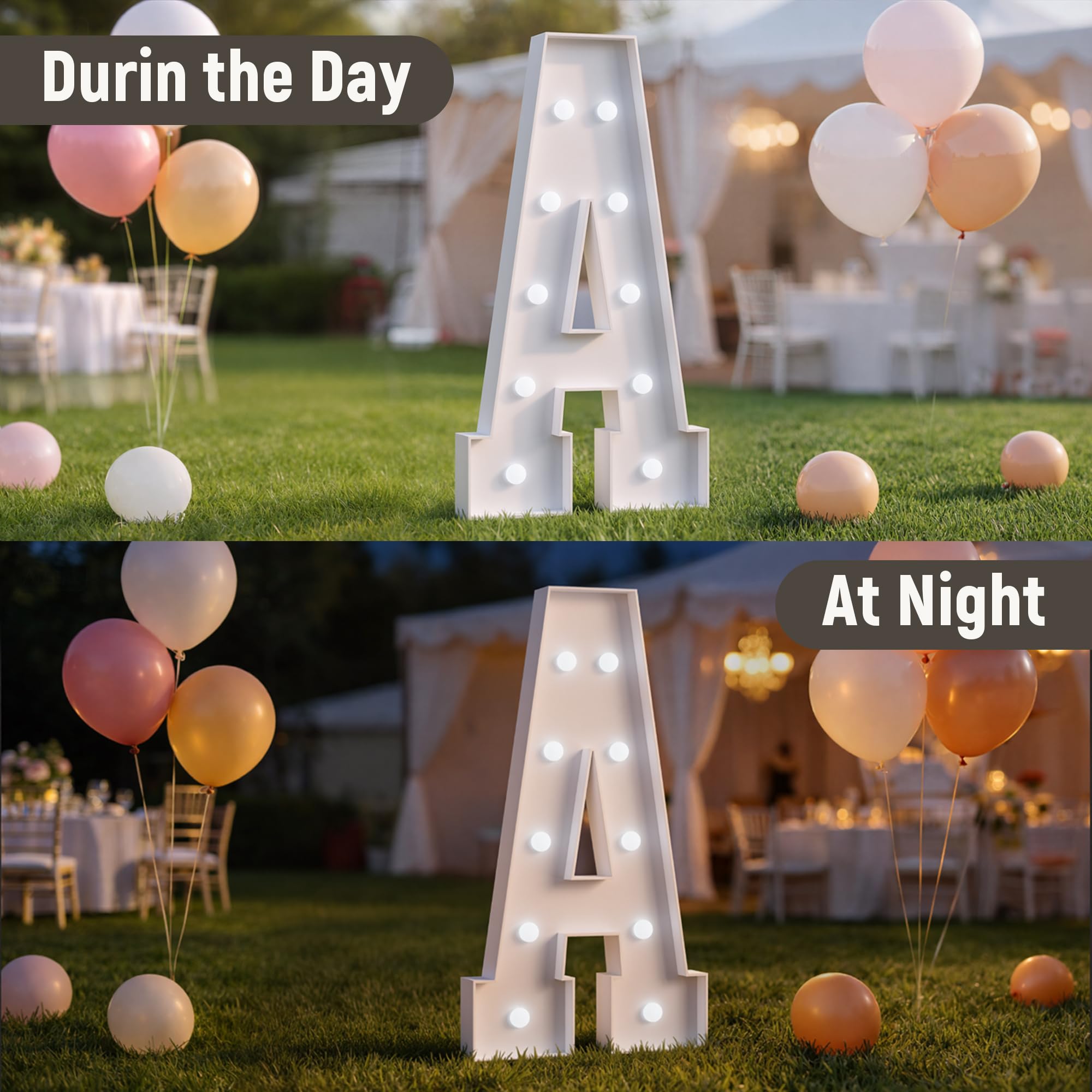 Letras iluminadas para decoración de cumpleaños de 4 pies: letras grandes J para decoración de fiestas, letras de marquesina para bodas, graduaciones, baby shower, soporte de arco de globos de