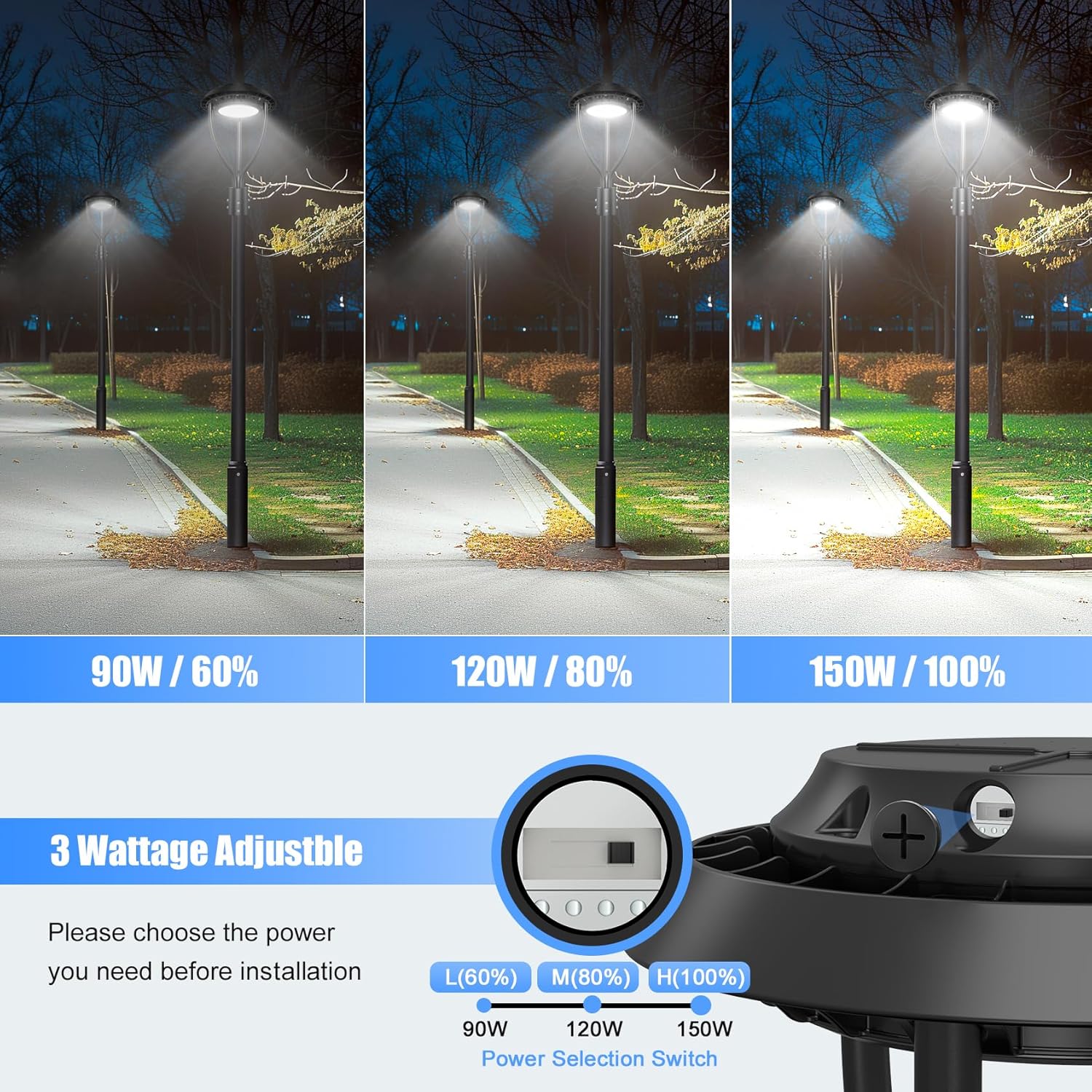 150W LED Post Top Light with Dusk to Dawn Photocell, 22500Lm 5000K Outdoor Pole Lights, IP65 Waterproof Outdoor Post Light Fixtures for Garden Yard Pathway Street Lighting ETL DLC Listed