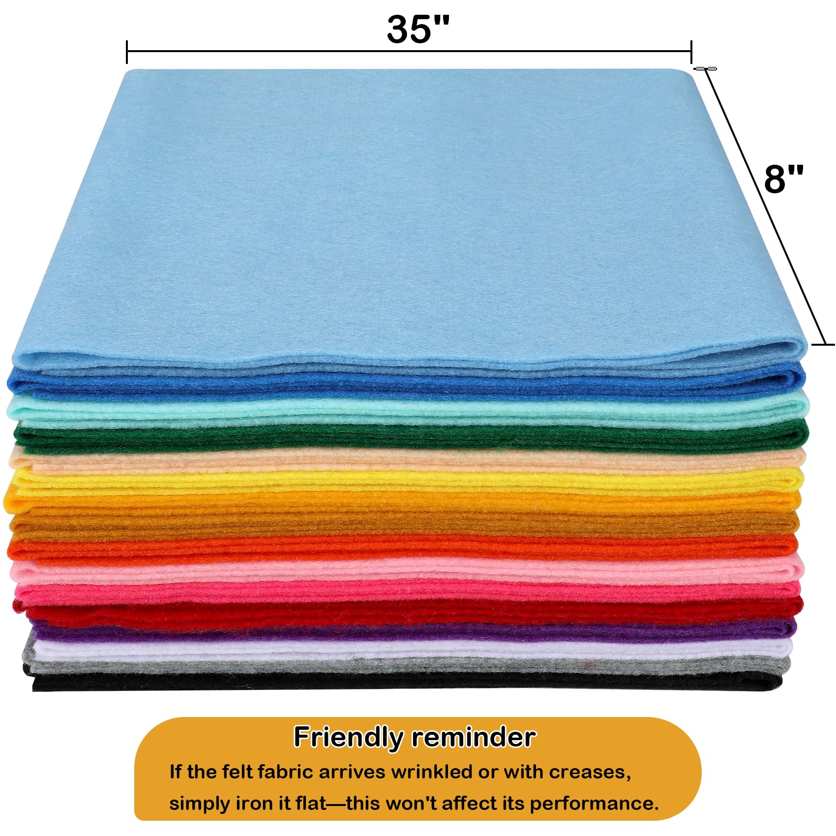 16 Pcs 8"x35" Felt Fabric Sheets, Assorted Colors Soft Felt Sheets for Crafts DIY (Classic Series)