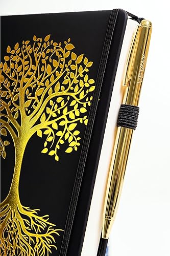 Vista 4 de Veway Tree of Life - Juego de regalo de diario y bolígrafo, diario de cuero vegano con bolígrafo, diario profesional para mujeres u hombres, juego
