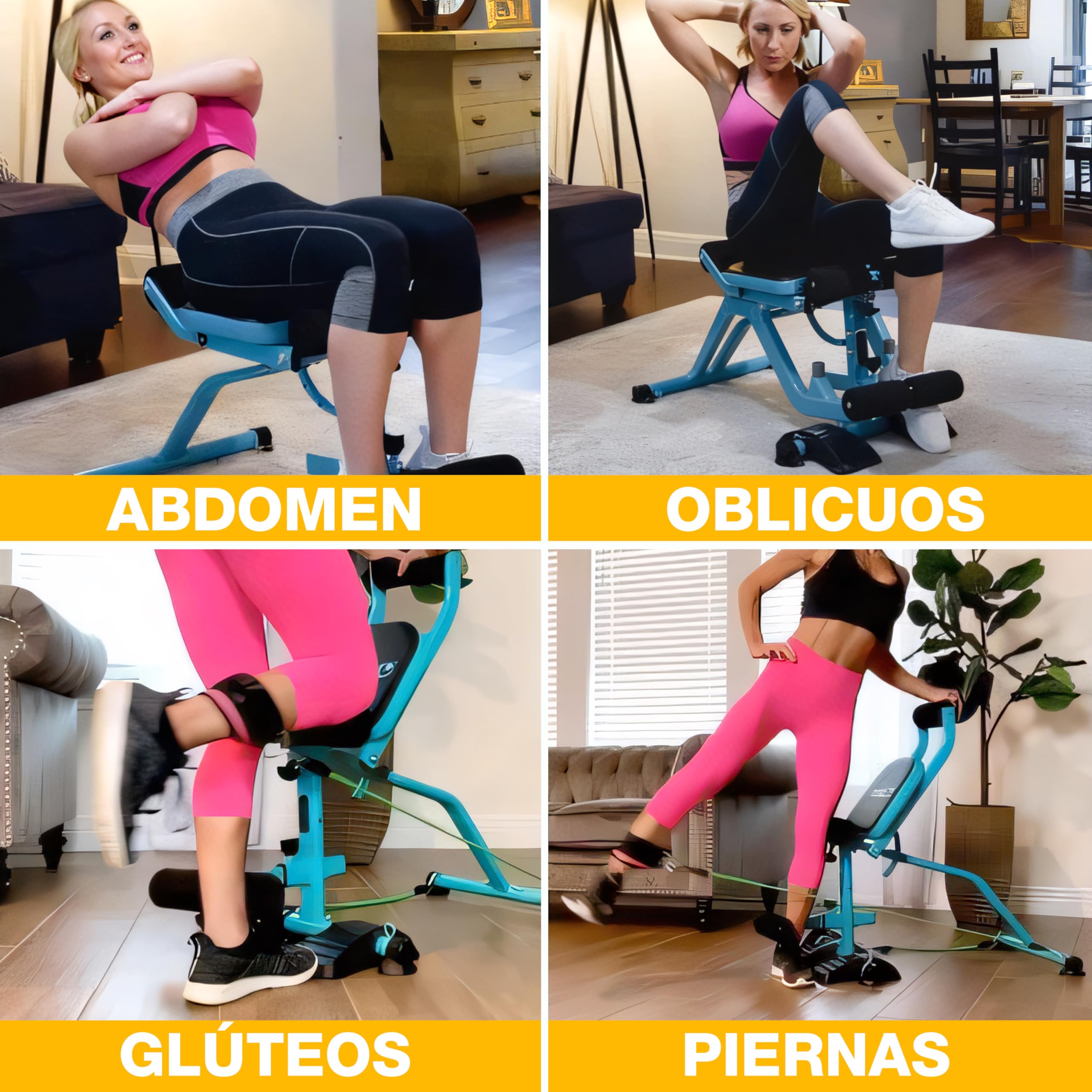 Banco Multiejercicio TOTAL 10. Entrena en casa todo el cuerpo y mejora tu postura con sólo 10 minutos al día. Sin impacto en articulaciones. Plegable, seguro, ajustable. Con 6 bandas de resistencia