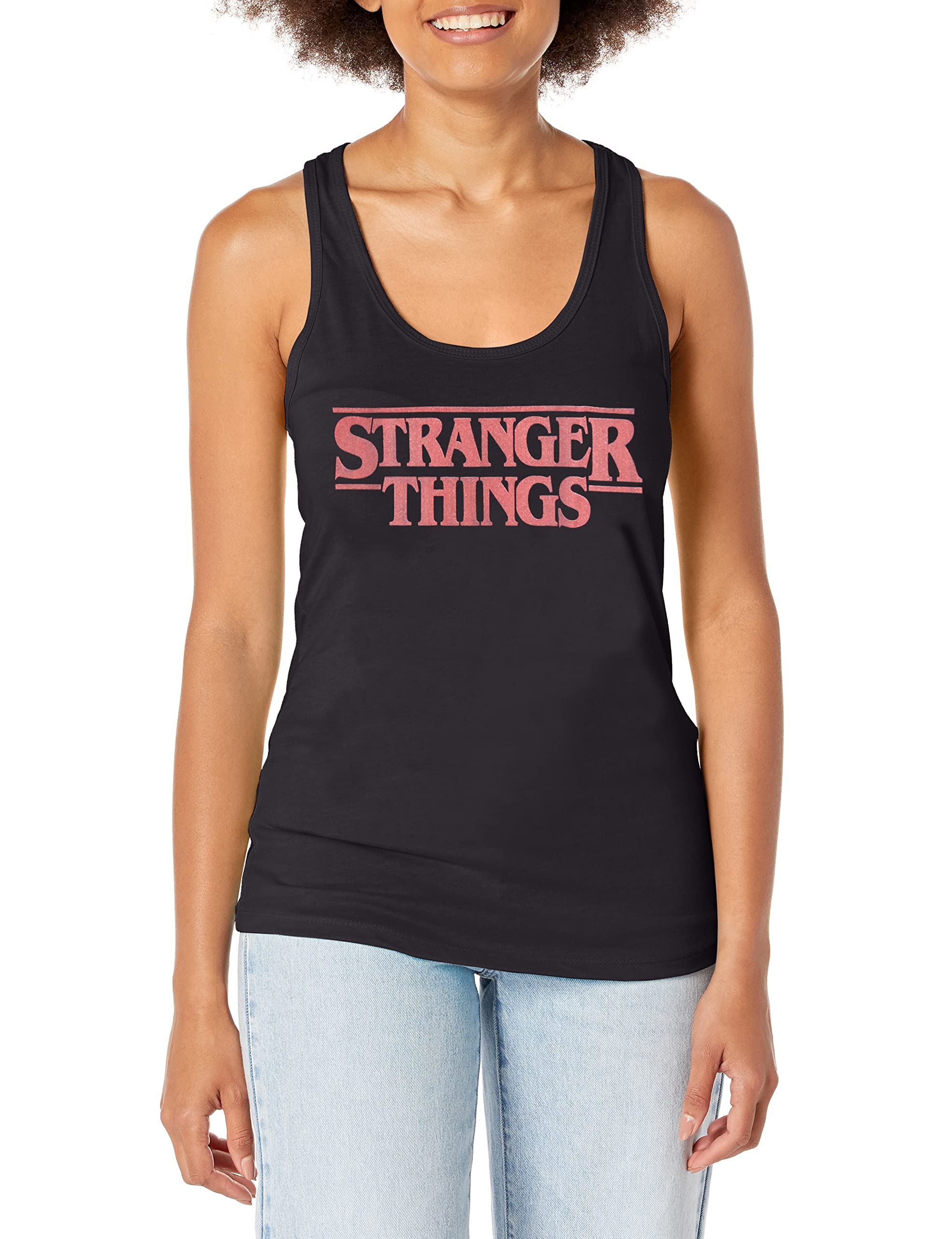 Fifth Sun Women's Stranger Things Junior's Racerback Tank Top, Black, Medium