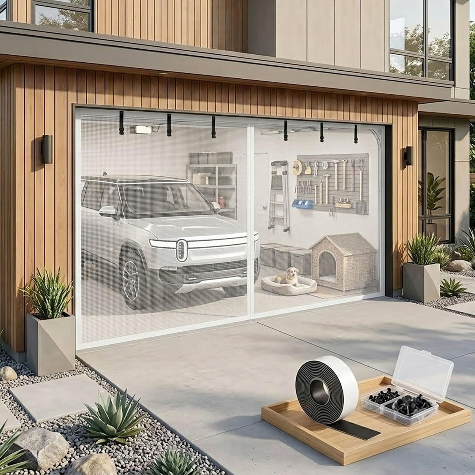 Rideau moustiquaire de garage magnétique haut de gamme en fibre de verre blanche 310x220