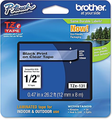 Brother P-touch Cinta laminada estándar negro sobre blanco de 12 pulgada (0,47 pulgadas), 26,2 pies (8 m)