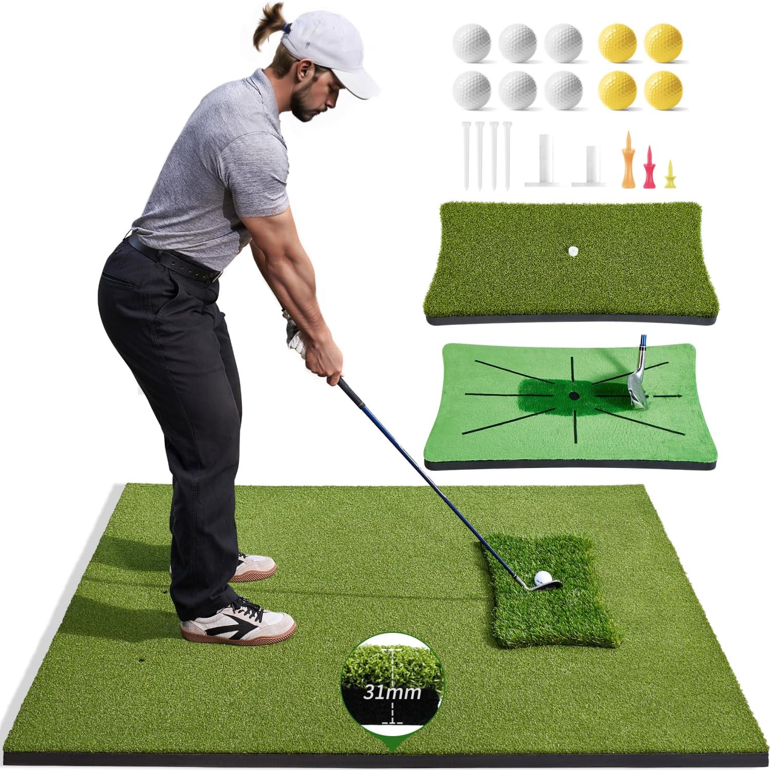 Golf Mat Practice, 5x4 Ft Golf Hitting Mat Equipped With 3 Interchangeable Inserts, Golf Hitting Training Aids for Backyard Driving Chipping Indoor Outdoor Practicing-Best Gifts for Men/Boys