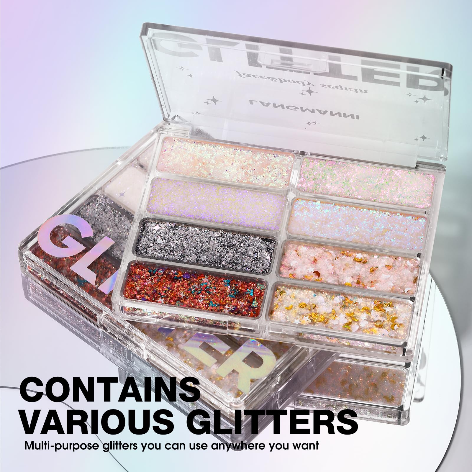 Paleta de purpurina de 8 colores para rostro y cuerpo, lentejuelas holográficas cambiantes de sirena para mujeres y niñas, festivales de música, fiestas, maquillaje rave (#A) 2