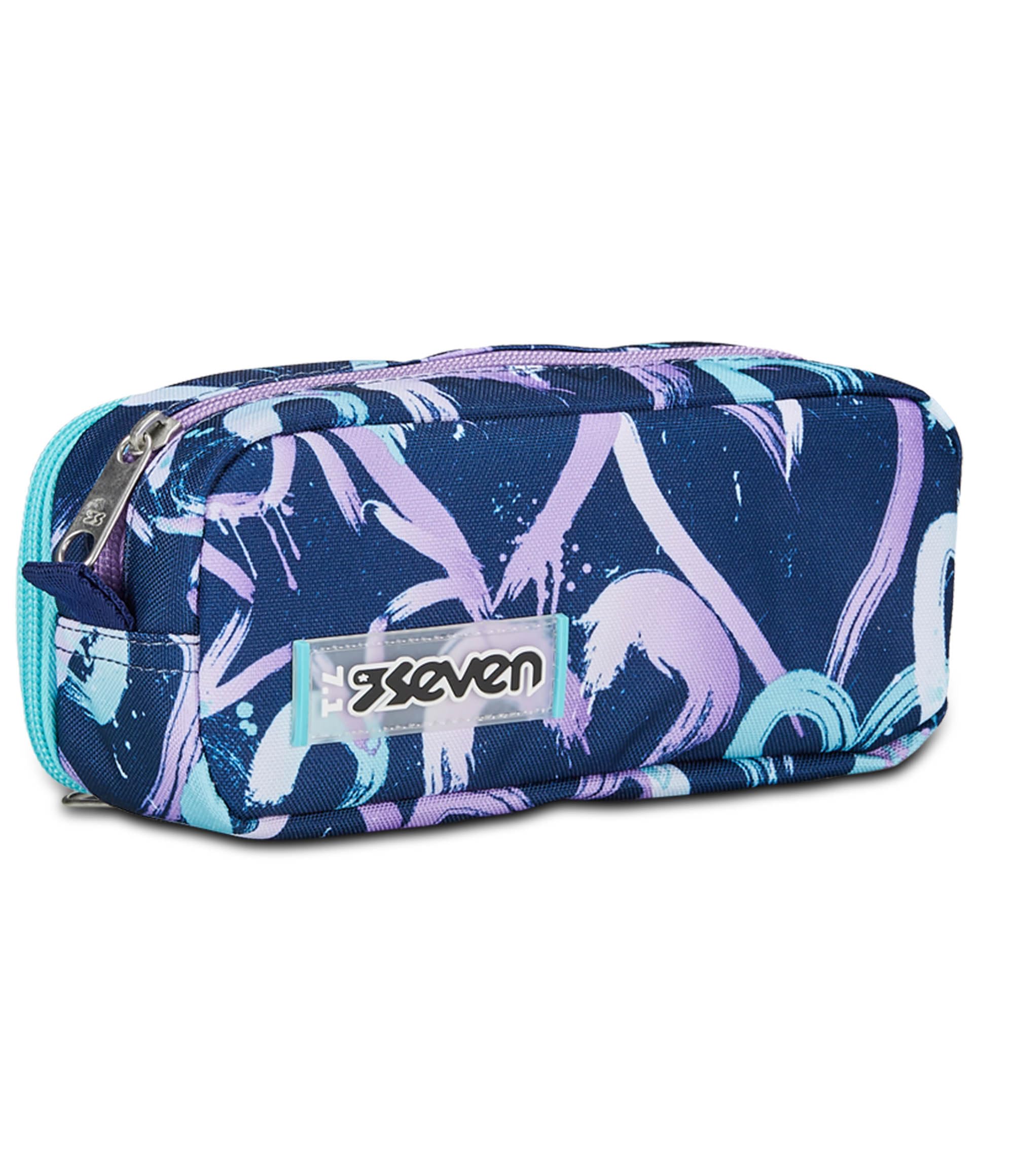 Seven Portapenne Scuola 2 Zip, Viola Blu, Cristal Purple, Bustina Doppio Scomparto Con Organizer, Tasche ed Elastici Porta Penne, Accessori Zaino, Medie, Superiori, Bambina Ragazza,