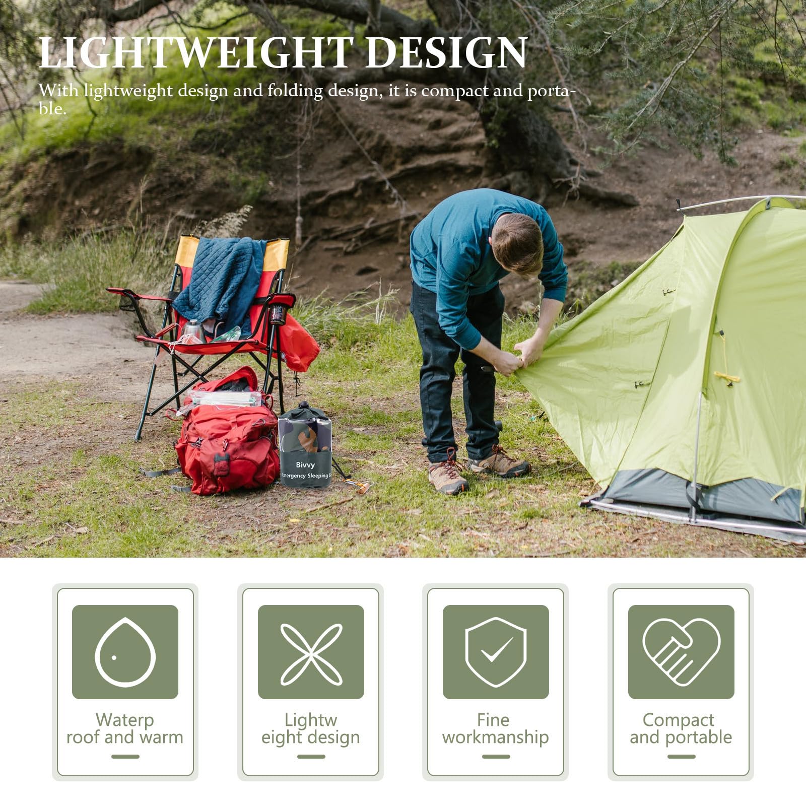 de Couchage Camping Caravane Portable Urgence bâche Berg Survie Journey de Couchage avec Mousqueton de Couchage léger Film d'aluminium PE