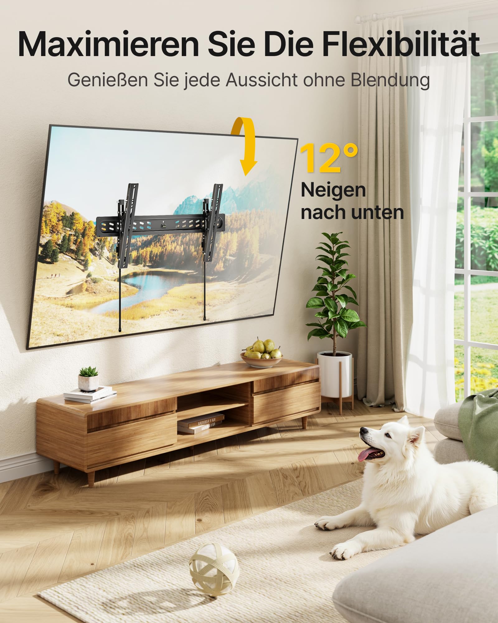 monTEK TV Wandhalterung Ultra Slim für 43–95 Zoll Fernseher | Neigbar, Schwerlast bis 68 kg, Mit Zugband, Max. VESA 800x400 mm, Einfach Anzubringen und Abzunehmen