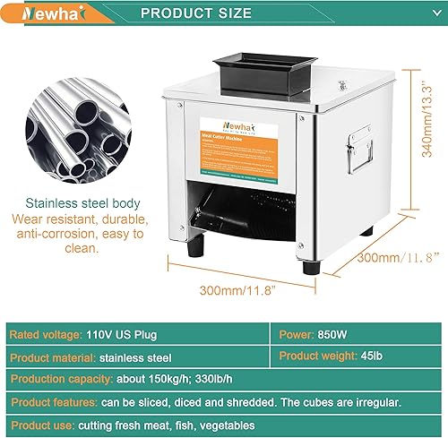 Miniatura 2 de Newhai Máquina cortadora de carne de 850 W, cortadora de carne eléctrica de 0.197 in, cortadora de carne triturada, acero inoxidable, 330 lbh para