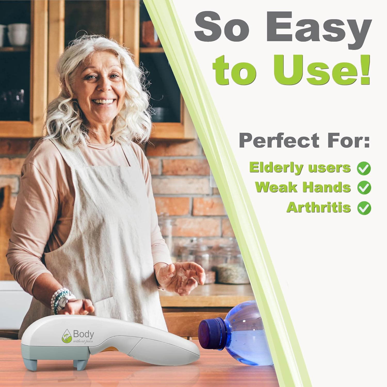 Electric Bottle Opener for Seniors - Automatic Solution for Easy Opening of Water Bottles. Ideal for Weak Hands or Those with Arthritis. Perfect for Soda, Milk, Juice. Battery Powered.