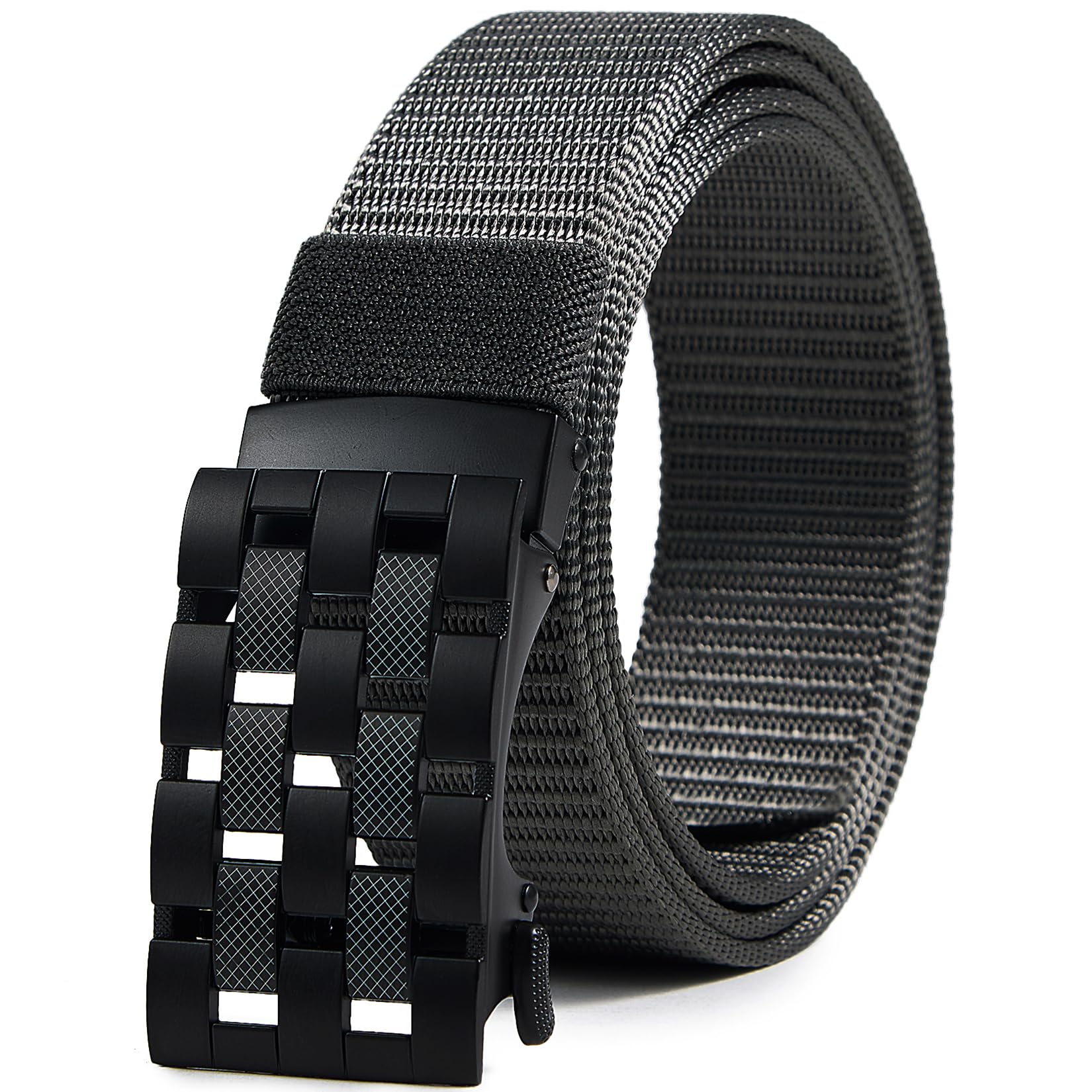 DENGFENGZHE Men's Ratchet Web Belts,Outdoors Hiking Tactical Belt for Men,Nylon No Holes Golf Belts with Automatic Buckle