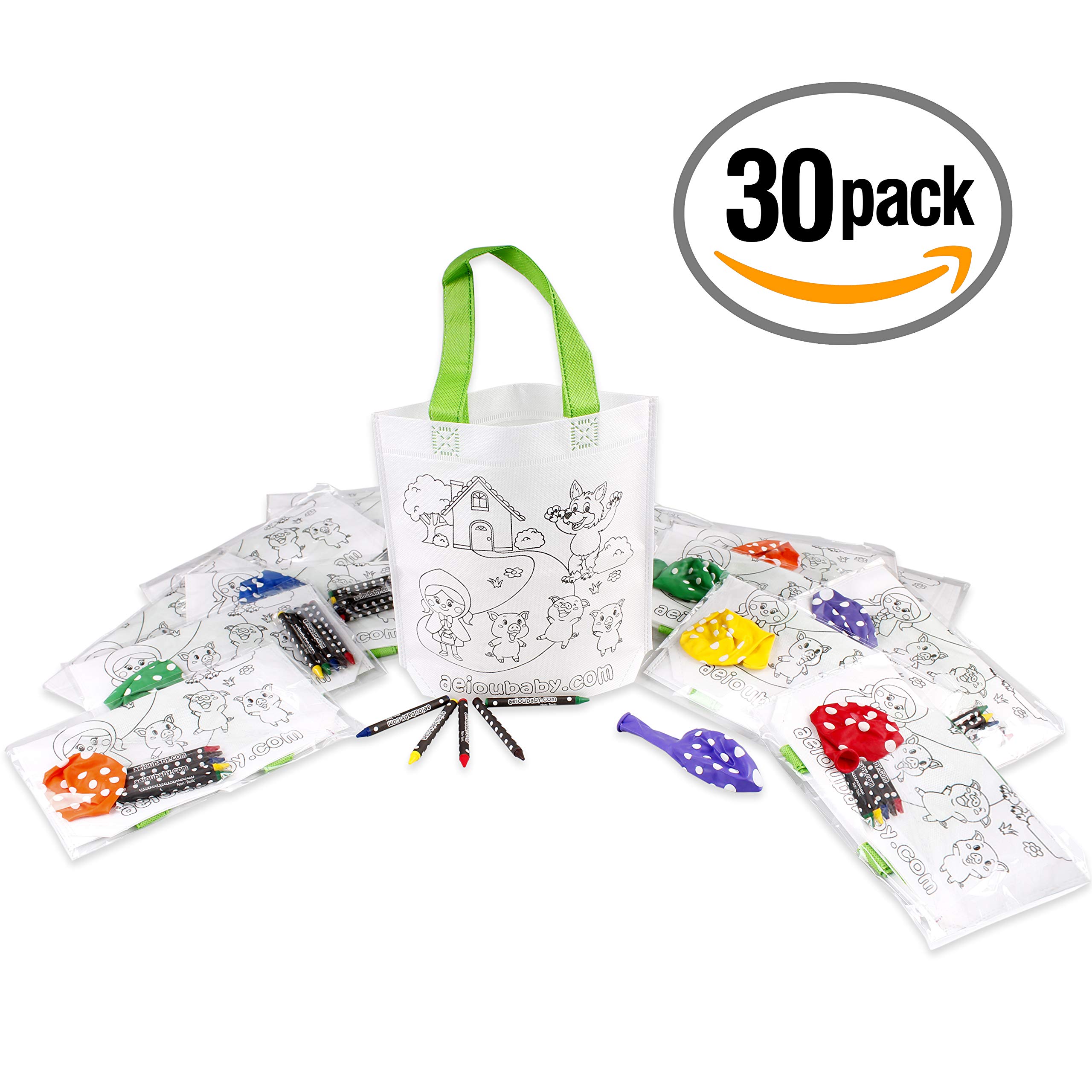 30 Backpacks Color Your Own + Reusable Bag | 30 Individual Bags, 5 Coloured Crayons And Balloon | Children's Gift For Parties And Birthdays (Story