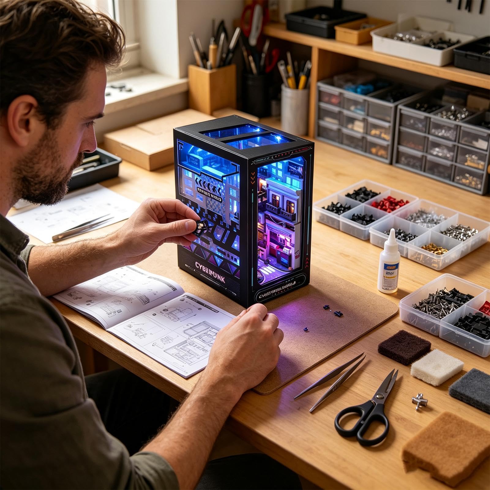 Zestaw DIY Miniaturowy Booknook Mały ręcznie wykonany drewniany zestaw do | Miniaturowy Dom Na Półkę Książkową Jako Dekoracja Prezent Dzieciom I Nastolatkom Na Urodziny Święta Do Dom